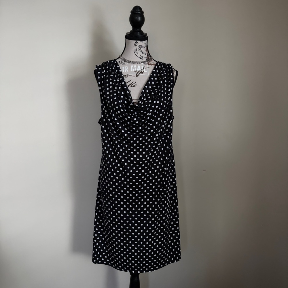 Y2K Jessica Black Polka Dot Cowl Neck Mini Dress Vintage 2000s - Picture 6 of 9